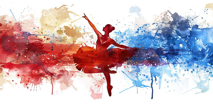 The Russian Flag with a Ballet Dancer and a Cosmonaut - Picture the Russian flag with a ballet dancer representing Russian ballet tradition and a cosmonaut symbolizing Russia's achievements in space