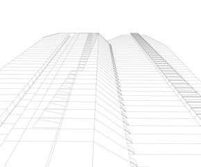Modern architecture building vector 3d drawing