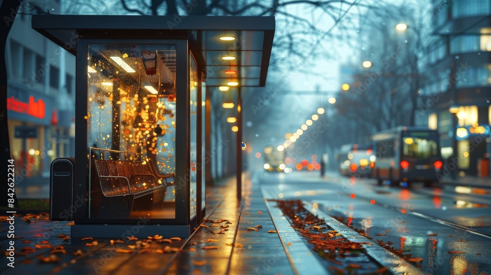 Poster a bus stop in the city. generative ai.