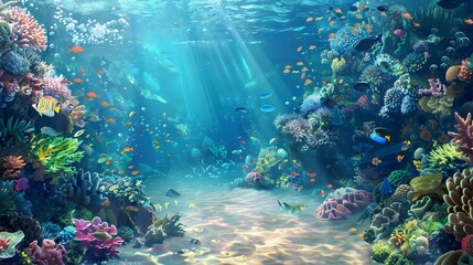 Underwater Coral Kingdom: An underwater background showcasing a vivid coral reef kingdom.