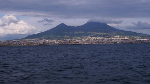 View towards Vesuvius seen from the Gulf of Naples  in Italy