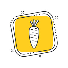 Cartoon carrot icon vector illustration. Vegetable on isolated yellow square background. Agriculture plant sign concept.