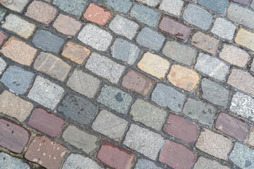 Old Stone Pavement Texture Background, Ancient Granite Cobblestone Road Pattern, Block Sidewalk