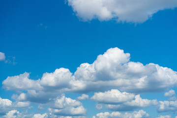 Blue Sky with White Clouds, Sunny Cloudy Sky Texture Background, Fluffy Clouds Pattern, Sunny Cumulus