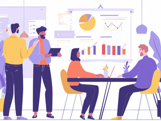 Fototapeta premium Modern Vector Illustration: Animated Style Pitch Presentation with Graphs and Visuals