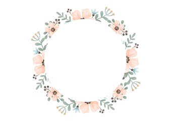 Watercolor illustration of a floral, round wreath in pastel soft colors. Perfect for any design and production. Image JPG 300 dpi.