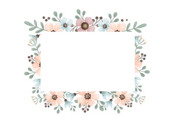 Watercolor illustration of a floral, rectangular wreath in pastel soft colors. Perfect for any design and production. Image JPG 300 dpi.