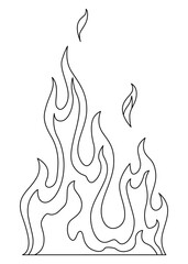 Fire flame line icon. Cartoon heat wildfire or bonfire, burn power fiery. Power light energy silhouette linear style. Campfire element in flat style