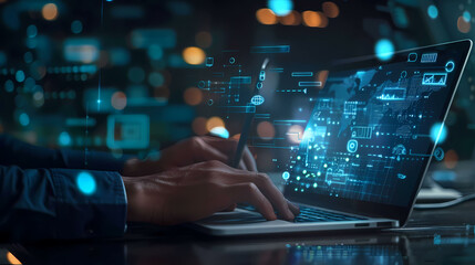 Technology, Ai, cyber internet network and security, business, digital, website, computers in the future. illustration wallpaper background.