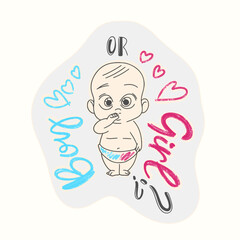 Vector poster design for gender reveal party, cute baby