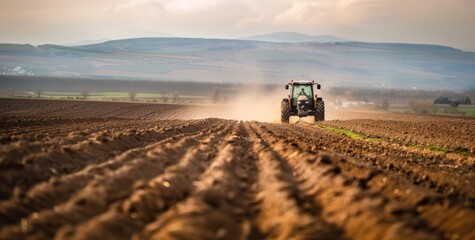 Fototapeta premium Tractor plowing field