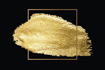 Golden brush stroke. golden paint brush stroke. vector gold brush strokes with golden glitter texture design element for invitation, wedding, card template on white background. 