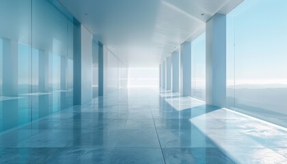 modern glass office background for profile picture, light blue and white colours, modern architecture, 