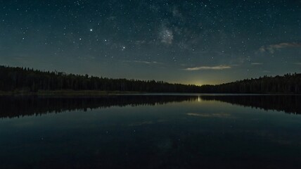 lake in a forest at night