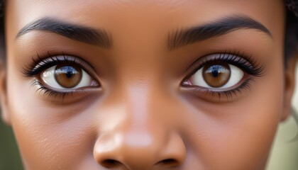 Fototapeta premium African American woman, gold brown eyes, intense stare, closeup