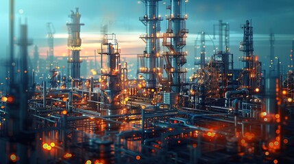 Fototapeta premium Smart factory with connected infrastructure, virtual screen blend