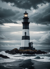 Naklejka premium lighthouse under a dark cloudy sky