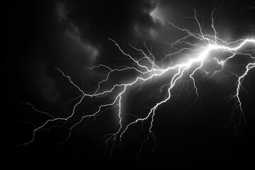 Illustration of natural phenomena, large lightning in the dark sky. It is an unusual picture for collages.