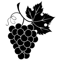 A bunch of grapes with leaves silhouette vector illustration 