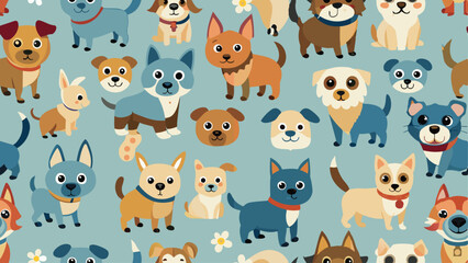 Obraz premium cute dogs seamless pattern background 