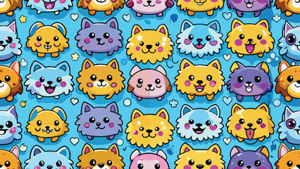 seamless pattern of a cute kawai dog on diferent style and colors