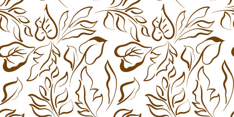 Seamless leaves pattern. Line pattern design. Abstract pattern.