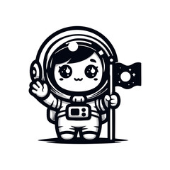 Fototapeta premium Cute Astronaut Cartoon Girl. Astronaut girl cartoon vector illustration