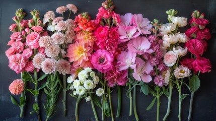 Obraz premium A Colorful Bouquet of Fresh Flowers on a Black Background