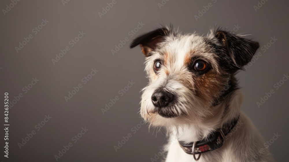 Poster a charming canine in a studio setting against a plain backdrop
