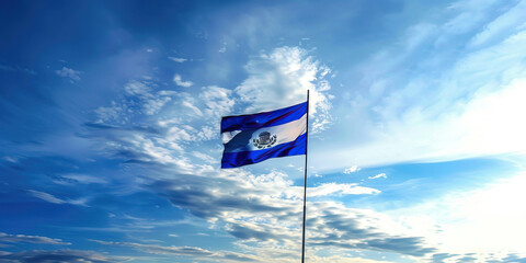 Fototapeta premium The Blue and White: The Flag of El Salvador as a Symbol of the Sky and Peace - Visualize the flag of El Salvador with its blue symbolizing the sky above the country, and white symbolizing peace