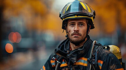 Close Up of Firefighter in Full Gear During Winter Emergency