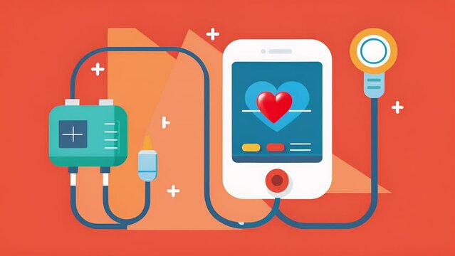 A portable pressure monitor that sends realtime readings to your phone and suggests lifestyle changes to improve your cardiovascular health.. 2d flat cartoon