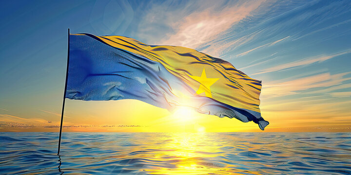 The Blue and Yellow: The Flag of Palau as a Symbol of the Ocean and Sunshine - Visualize the flag of Palau with its blue symbolizing the Pacific Ocean surrounding the country, and yellow symbolizing t