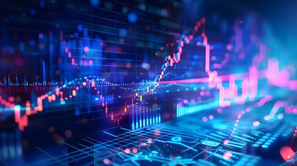 Stock Market Graph Blue Cyberspace Technology Background