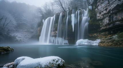 Traumhafter Wasserfall in die Natur eingebettet. Das Wasser rauscht und schafft eine friedliche und meditative Atmosphäre. Gefühl der Achtsamkeit.