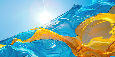 The Blue and Yellow: The Flag of Kazakhstan as a Symbol of Peace and Prosperity - Imagine the flag of Kazakhstan with its blue symbolizing the sky and water, and yellow symbolizing the country's wealt