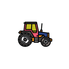 Original vector illustration. Contour icon of a tractor on wheels, for agricultural and industrial purposes.