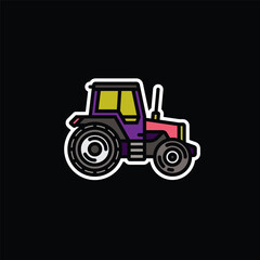 Original vector illustration. Contour icon of a tractor on wheels, for agricultural and industrial purposes.