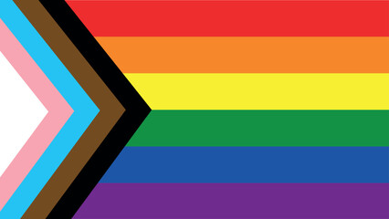 Progress Pride Flag. LGBTQIA+. Pride Flag. LGBTQ+ colored flag. Pattern. Pride Parade. Multicolored LGBT+ linear flag.