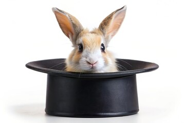 rabbit appear inside magician hat isolated on white background