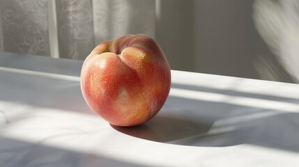 Ripe peach on a white table
