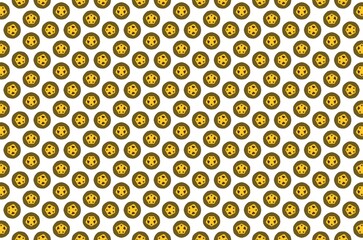 A pattern of yellow and brown circles on a white white background