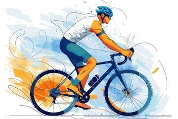 Obraz premium An illustration of a cyclist in motion with a colorful abstract background depicting speed and vitality