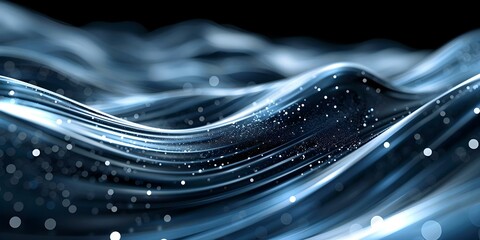 Digital Wave Abstract Background of Glowing Black Particles and Star Dots. Concept Abstract Art, Digital Wave, Glowing Particles, Star Dots, Black Background