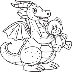 Dragon with Bear Plushy Isolated Coloring Page