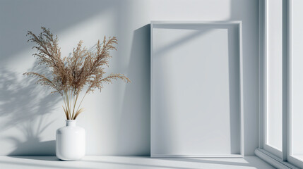 Empty picture frame mockup scene. Modern and elegant space for photo template.
