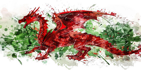 The Red Dragon: The Flag of Wales as a Symbol of Welsh Identity - Imagine the flag of Wales with its red dragon on a green and white background, symbolizing Welsh identity and pride