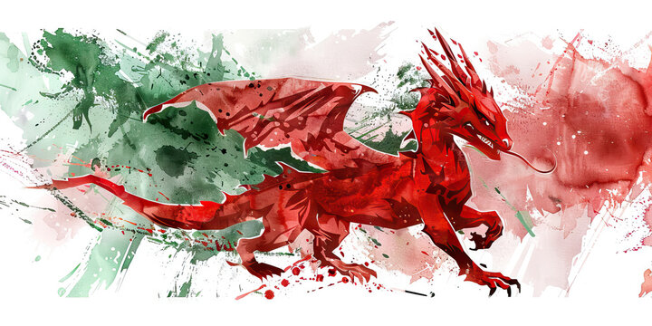 The Red Dragon: The Flag of Wales as a Symbol of Welsh Identity - Imagine the flag of Wales with its red dragon on a green and white background, symbolizing Welsh identity and pride