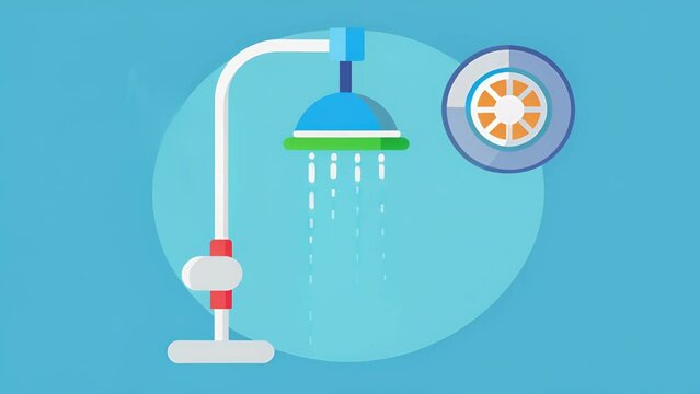 A sensorenabled shower head that measures and displays water usage prompting users to conserve while .. 2d flat cartoon