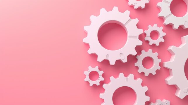 Isolated Setting icon on pink and white background with cog and gear symbols